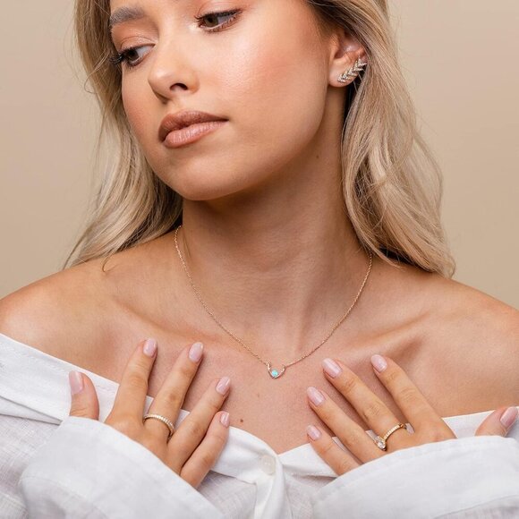 PAVOI 14K Gold Plated Created Opal Necklace Opal Necklaces for Women - Picture 4 of 7